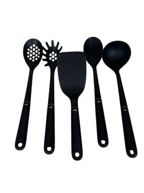 OXO Nylon Kitchen Utensil Set 5pc Spoon Ladle Spaghetti Turner Slotted Black